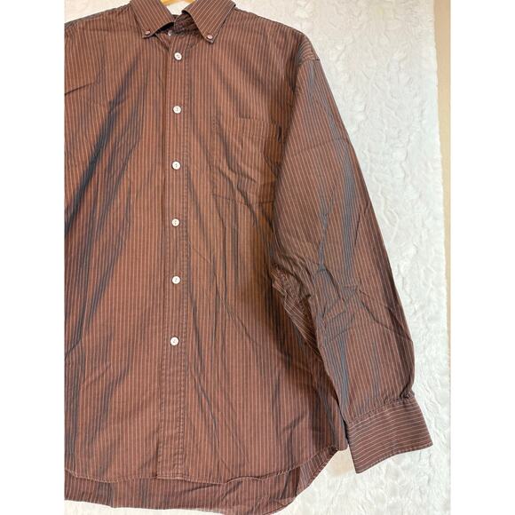 Bugatchi Brown Stripe Blue Iridescent Chameleon Color-Shift Button Down Shirt L - Picture 4 of 12